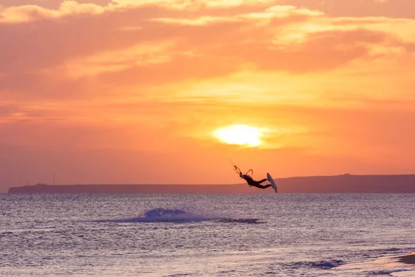 Extreme Professional Kiter Rides Waves Jumps Air Black Sea Sail — Stock Photo, Image