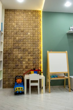 Modern iç çocuk çocuk odası ev dekor unsurları ve boş bir daire lüks bir ortam parçalarını