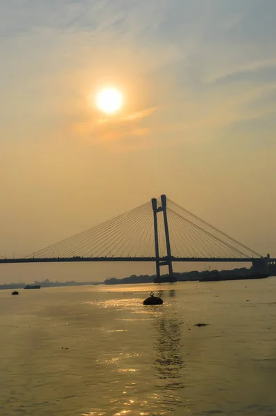 Vista Del Segundo Puente Hooghly Kolkata India Tomada Atardecer Amanecer — Foto de Stock