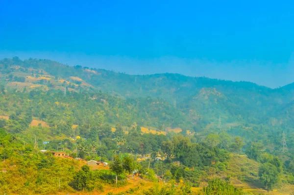 Mountain View taken from top at daytime on sunny day taken in landscape style. Use background wallpaper screen saver e-cards website to decorate interior Nature Travel Vacation Holiday Concept. Subject is inspiration hopeful bright exciting calm gent