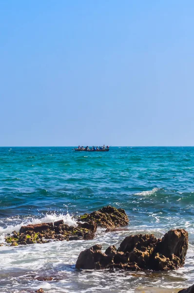 Foto Des Ruderbootes Meer Aufgenommen Aus Der Ferne Während Des — Stockfoto