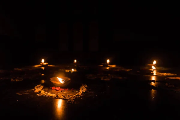 Happy Diwali Cartel Decoración Del Festival Fondo Aislado Lámparas Aceite — Foto de Stock