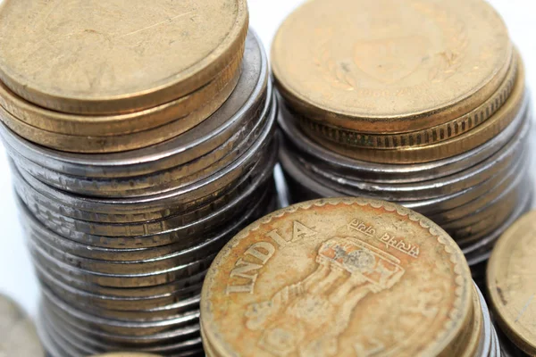 Montón Acciones Cien Número Moneda Moneda Metal Cinco Rupia India — Foto de Stock