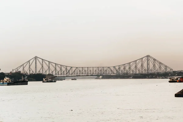 Silhouette Howrah Bridge Howrah Bridge Hooghly River Kolkata West Bengal — Stock Photo, Image