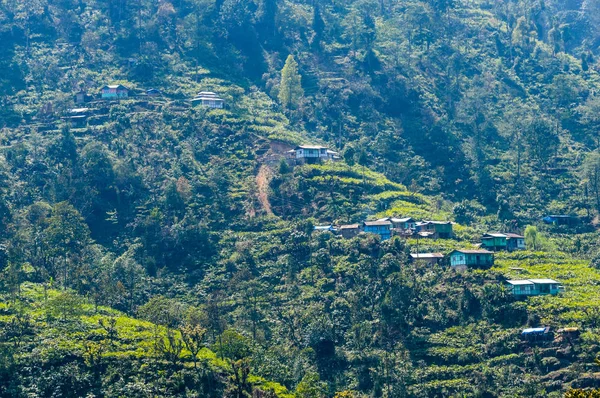 Paisaje Vista Panorámica Del Verde Campo Terrazas Pequeño Pueblo Tribal —  Fotos de Stock