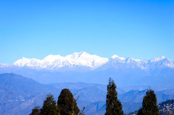 Vue Sur Himalaya Chaîne Montagnes Kanchenjunga Lever Soleil Matinal Tombant — Photo