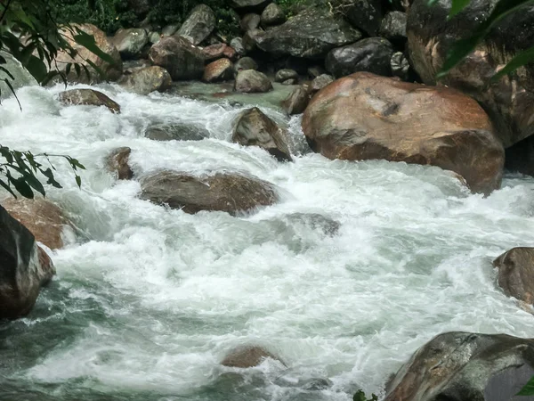 Tributario principale del fiume Teesta, il fiume Rangit che scorre attraverso una fitta giungla incontaminata nel nord-est di Rangpo Chu a insediamento Rangpo poco prima del ponte Teesta all'ingresso di East Sikkim . — Foto Stock