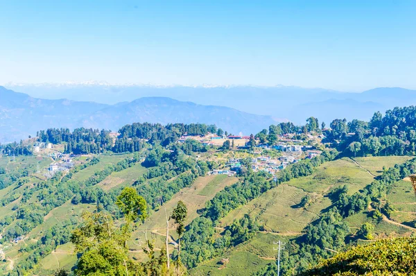 Darjeeling colina lado primitiva prístino y bien conservado Himalaya da sensación mágica de cuento de hadas del Himalaya. Increíble lugar de paisaje de valle oculto cubierto de bosques y montañas cubiertas de nieve . — Foto de Stock