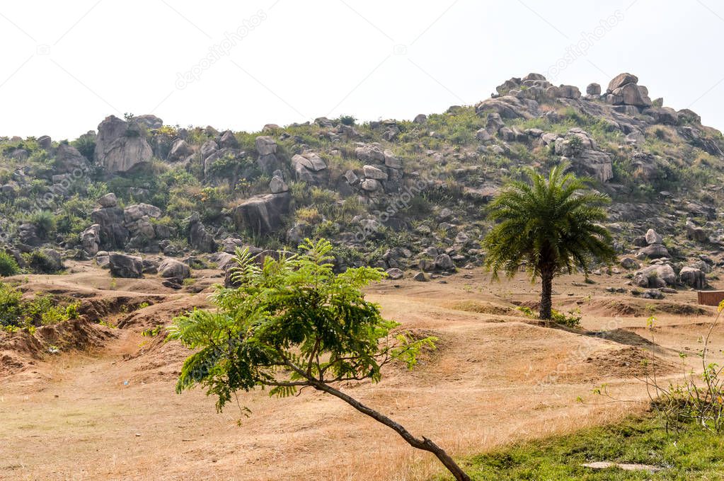 Landscape view of dry hilly area of Chota Nagpur plateau of Jharkhand India. Land degradation happen due to climate change, which effects agricultural productivity, biodiversity and sustainable develo
