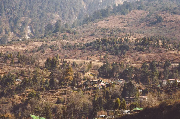 Pintoresco paisaje del valle de la montaña en una mañana de verano vista panorámica . — Foto de Stock