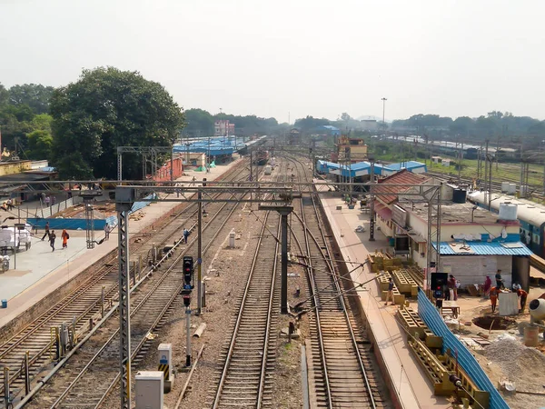 Panoramatické Indické Železniční Tratě Vysoký Andělský Pohled Železničního Lávky Železničního — Stock fotografie