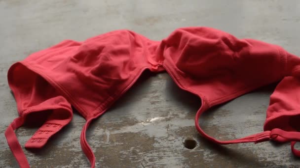 Κόκκινο Σουτιέν Ρουστίκ Μεταλλικό Πάτωμα Ρομαντικό Πάθος Γυναικεία Εσώρουχα Σέξι — Αρχείο Βίντεο