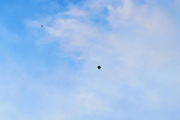 Повітряний Змій Небі Кажани Літають Блакитним Небом Білими Хмарами Фотографія — стокове фото