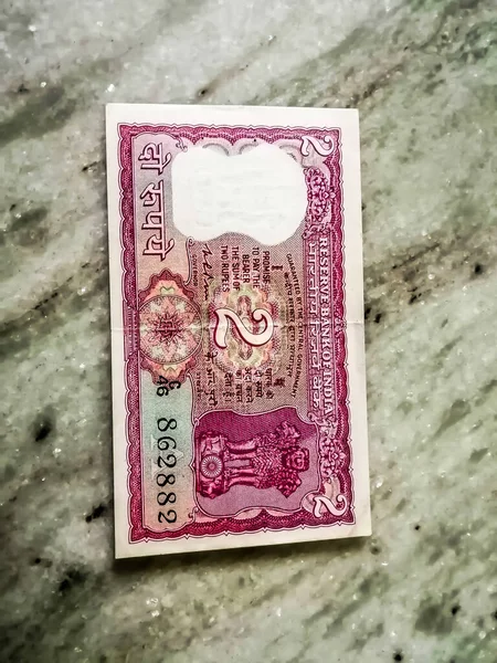 Indian Old Two Rupii Banknot Walutowy Indyjska Nuta Rupii Druga — Zdjęcie stockowe