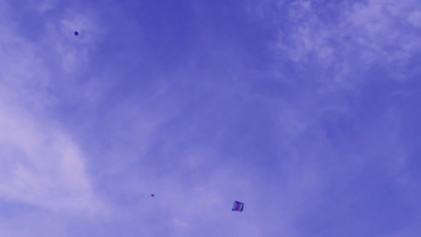 Cometa Volando Cielo Cometas Volando Video Con Cielo Azul Nubes — Vídeos de Stock