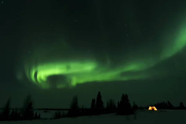 Trappers Tent Verlicht Met Aurora Borealis Noorderlicht Wapusk Nationaalpark Manitoba — Stockfoto