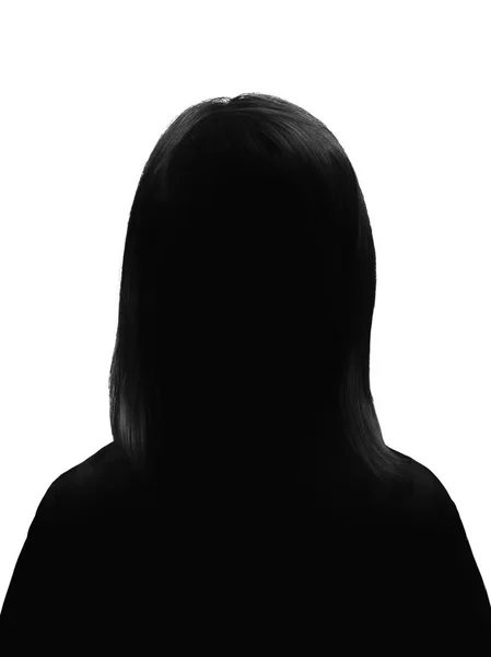 Silhouette Una Giovane Donna Posa Uno Sfondo Bianco — Foto Stock