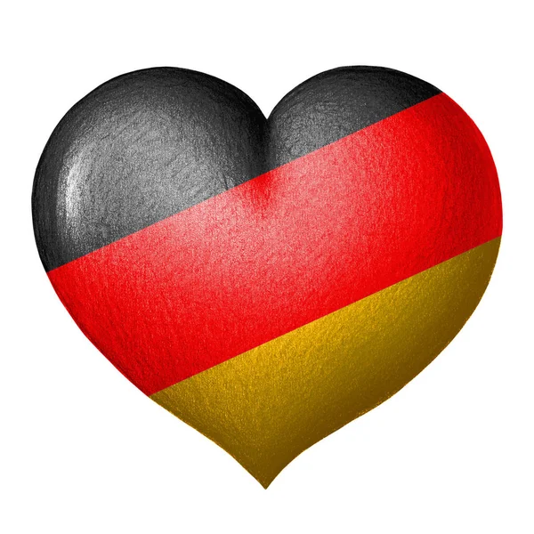 German Flag Heart Hand Drawn Texture Isolated White Background — Stock Photo, Image