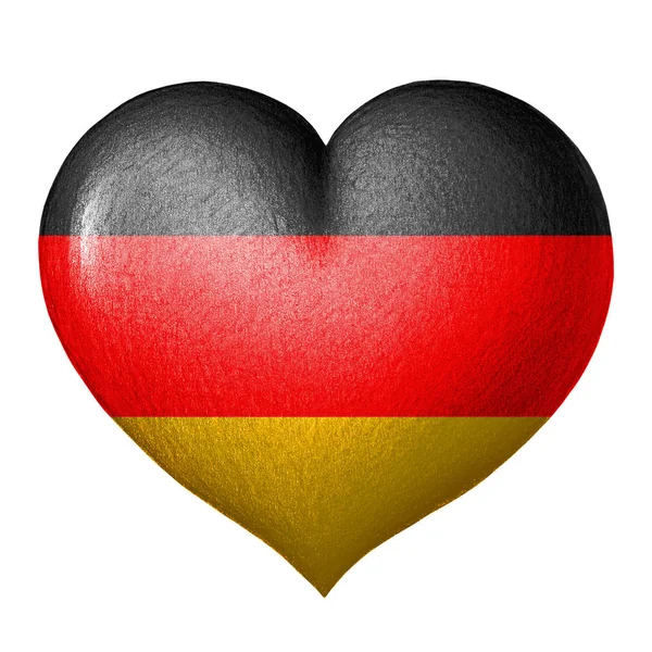 Tyska Flaggan Form Ett Hjärta Handritad Textur Isolerad Vit Bakgrund — Stockfoto