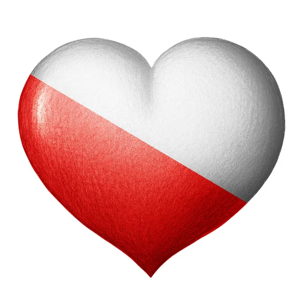 Polish Flag Heart Texture Pencil Drawing Isolated White Background — Stock Photo, Image