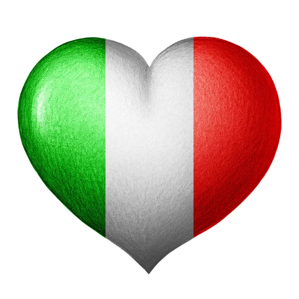意大利国旗心脏 纹理铅笔绘图 隔离在白色背景上 — 图库照片