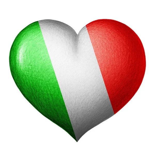 Cuore Bandiera Italiana Texture Disegno Matita Isolato Sfondo Bianco — Foto Stock