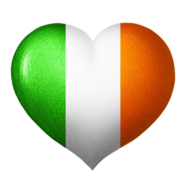 Corazón Bandera Irlandesa Aislado Sobre Fondo Blanco Dibujo Lápiz — Foto de Stock