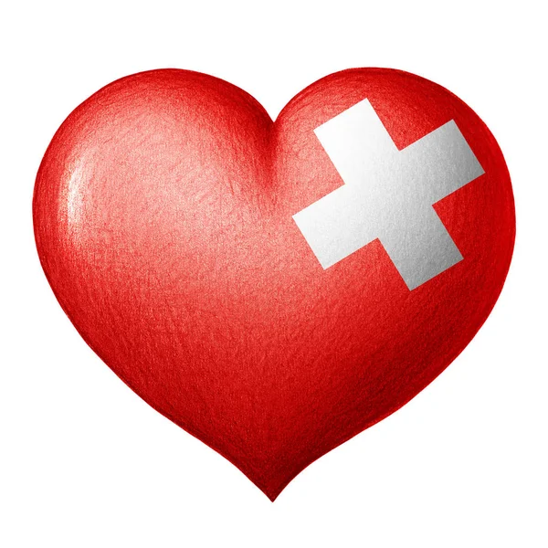 Szwajcarska Flaga Serca Białym Tle Rysunek Ołówkiem — Zdjęcie stockowe