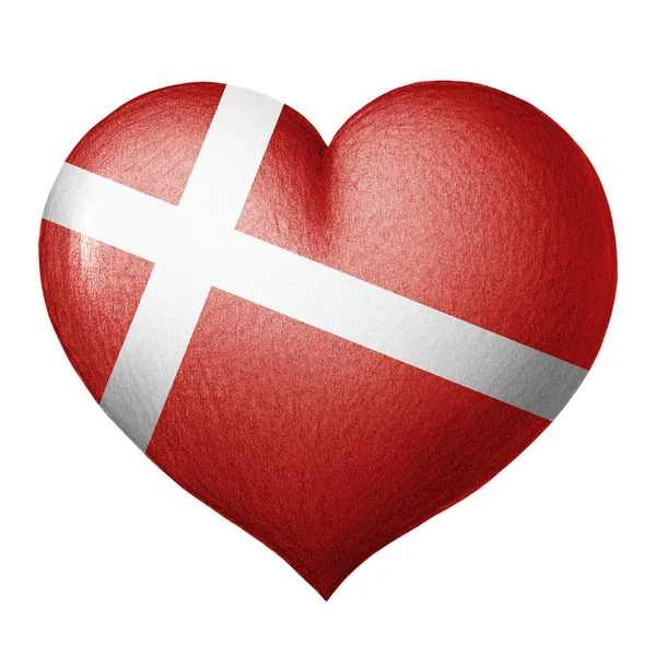 Danska Flaggan Hjärtat Isolerad Vit Bakgrund Blyertsteckning — Stockfoto