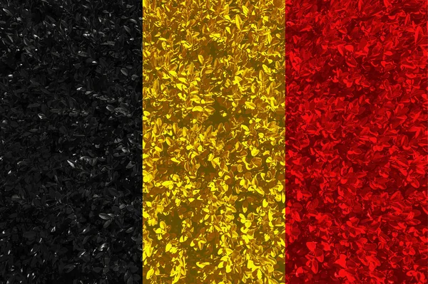 Belgia vlag met de textuur van de bladeren en struiken. Achtergrond voor installatie en design. Ruimte voor tekst. — Stockfoto