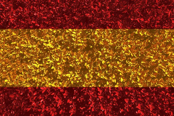 Bandeira espanhola com textura de folhas e arbustos. Papel de parede de fundo para instalação e design. Espaço para texto . — Fotografia de Stock