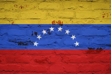 Venezüella bayrağı tuğla duvar arka plan üzerinde. Kurulum ve tasarım için arka plan duvar kağıdı. Metin için yer.