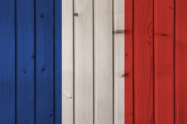 A Franciaország lobogója a háttérben a fából készült deszka. A telepítés és a design tapéta. Hely a szöveg. — Stock Fotó