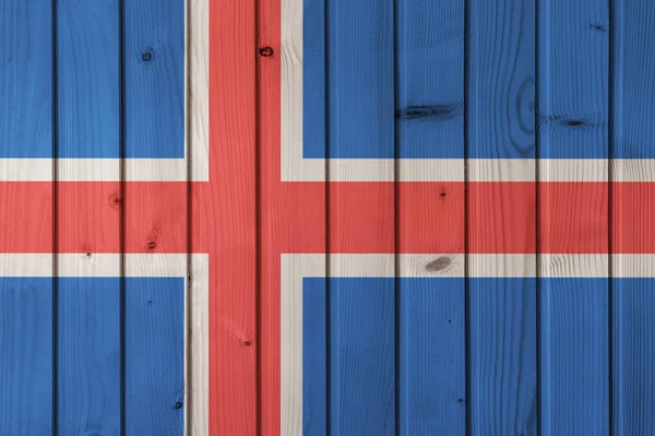 木の板の背景にアイスランドの旗。インストールとデザインのための壁紙します。テキストのためのスペース. — ストック写真