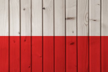 Polonya bayrağı ahşap Komiteler arka plan üzerinde. Kurulum ve tasarım için duvar kağıdı. Metin için yer.