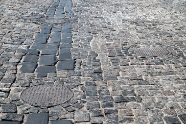 Taş bloklar sokak ile kaplı taş yol. Yığma taş dokusu.