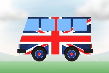 İngiltere bayrağının turist otobüsü renkleri, Union Jack. Seyahat, uluslararası turizm. 