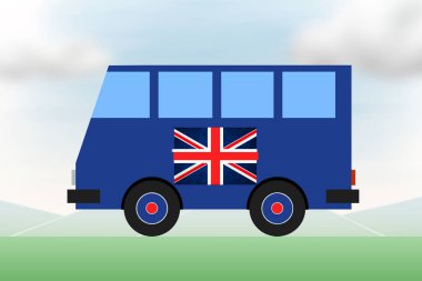 İngiltere bayrağı mavi turist otobüs renkleri, Union Jack. Seyahat, uluslararası turizm. 