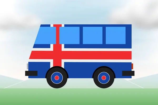 Painted tourist bus colors of the flag of Iceland. Travel, international tourism.