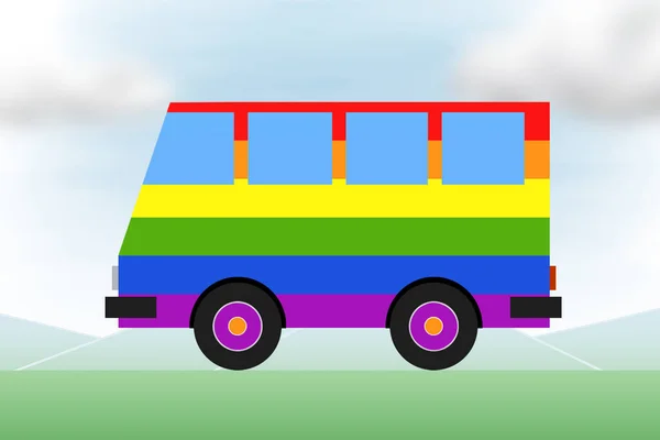 Malowane autobus turystyczny kolor flagi LGBT. Podróże, Turystyka międzynarodowa, duma, homoseksualizm. — Zdjęcie stockowe