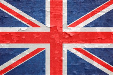Eski soyulmuş ahşap yüzeyde İngiltere bayrağı. 