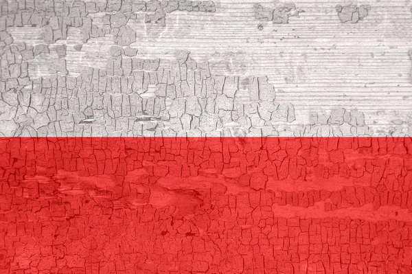 Drapeau de Pologne sur une vieille surface en bois déchiqueté peint . — Photo