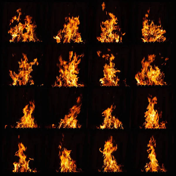 Колекція вогнепального вогню. Вогонь на грилі, камін і гаряче вогнище. Спалення вогню вночі . — стокове фото