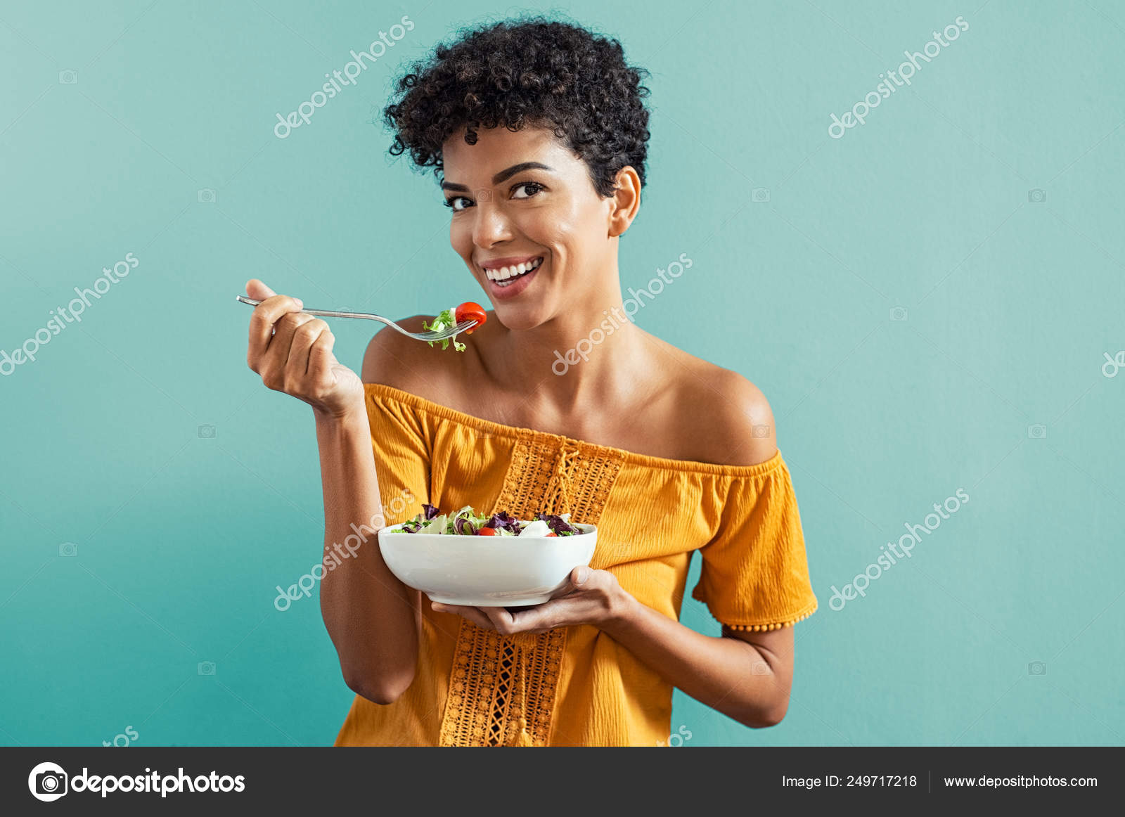 Woman Eating Salad Stock Photo C Ridofranz 249717218