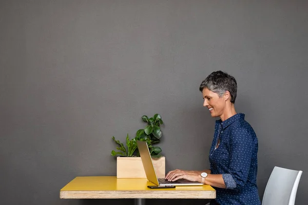 Mulher de negócios madura usando laptop — Fotografia de Stock