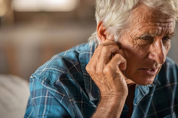 Senior Man Holding Ears While Suffering Pain Tensed Mature Man — Stock Photo, Image