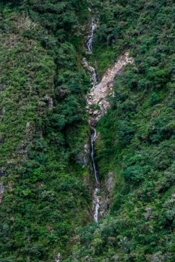 Şelale vahşi Andes ormanın kalbinde. Inca Trail, Peru.