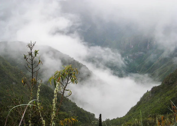 安第斯山脉山脉和从印加小径低云。秘鲁. — 图库照片