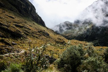 Antik Inca Trail döşeli yolda Machu Picchu zammı. Peru. Hiçbir insan