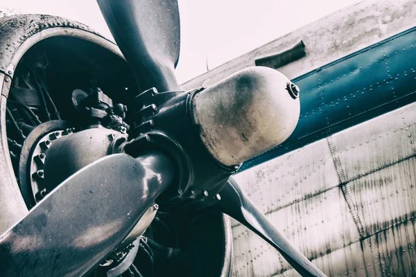 Background of a propeller of classic metal plane. — Stock Photo, Image